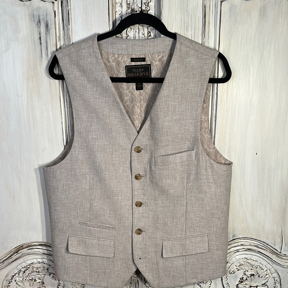 Jos. A. Bank Reserved Linen Cotton Blend Light Tan Men's Vest - Picture 3 of 8